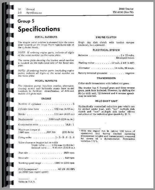 Service Manual for John Deere 2840 Tractor Sample Page From Manual