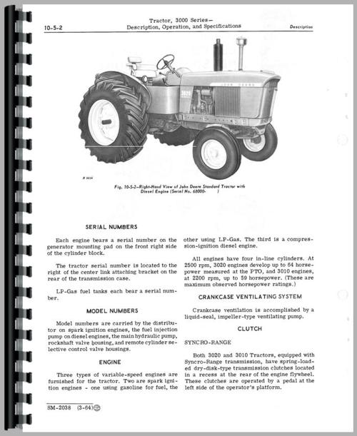 Service Manual for John Deere 3000 Tractor Sample Page From Manual