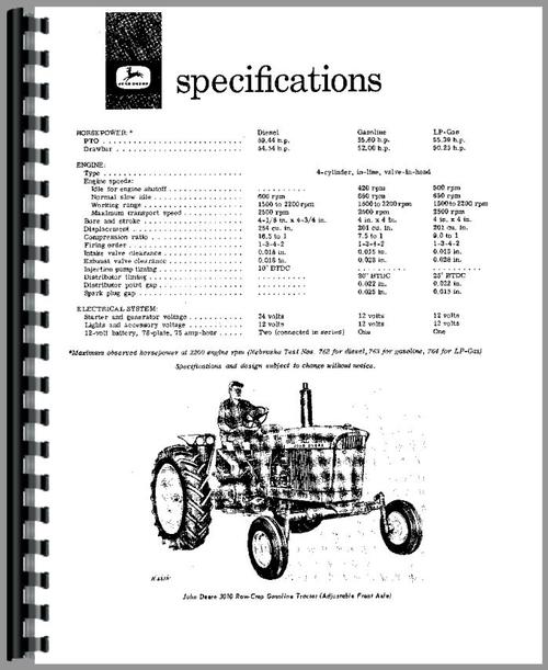 Operators Manual for John Deere 3010 Tractor Sample Page From Manual