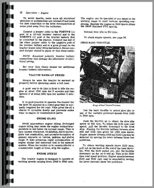 Operators Manual for John Deere 3020 Tractor Sample Page From Manual