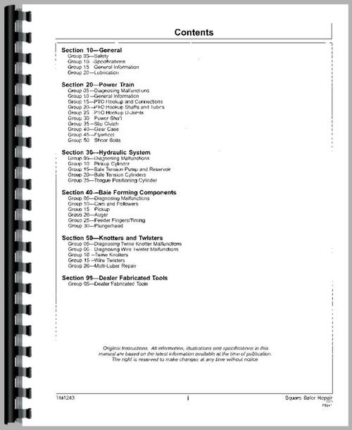 Service Manual for John Deere 346 Square Baler Sample Page From Manual
