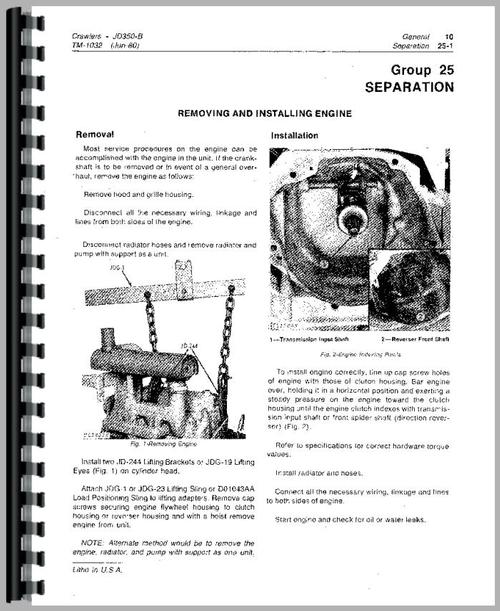Service Manual for John Deere 350B Crawler Sample Page From Manual