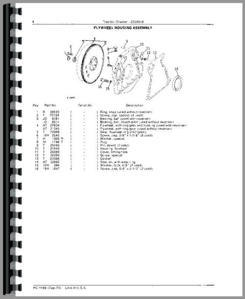 Parts Manual for John Deere 350B Crawler Sample Page From Manual