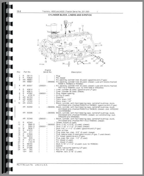 Parts Manual for John Deere 4000 Tractor Sample Page From Manual
