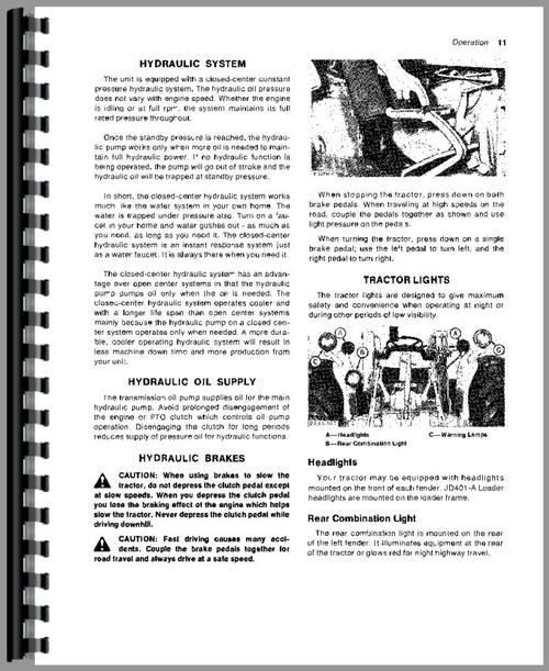 Operators Manual for John Deere 401A Industrial Tractor Sample Page From Manual