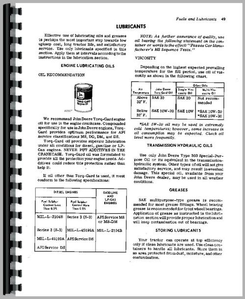 Operators Manual for John Deere 4020 Tractor Sample Page From Manual