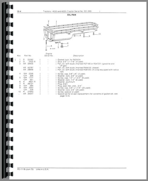 Parts Manual for John Deere 4020 Tractor Sample Page From Manual