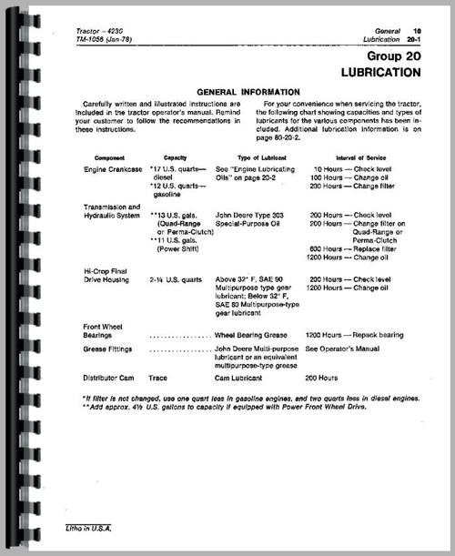 Service Manual for John Deere 4230 Tractor Sample Page From Manual