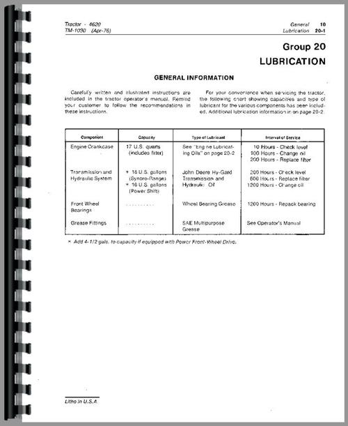 Service Manual for John Deere 4620 Tractor Sample Page From Manual