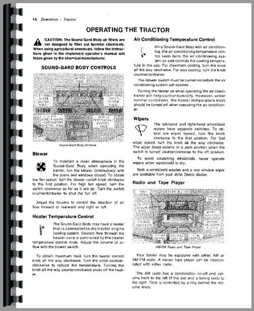 Operators Manual for John Deere 4630 Tractor Sample Page From Manual