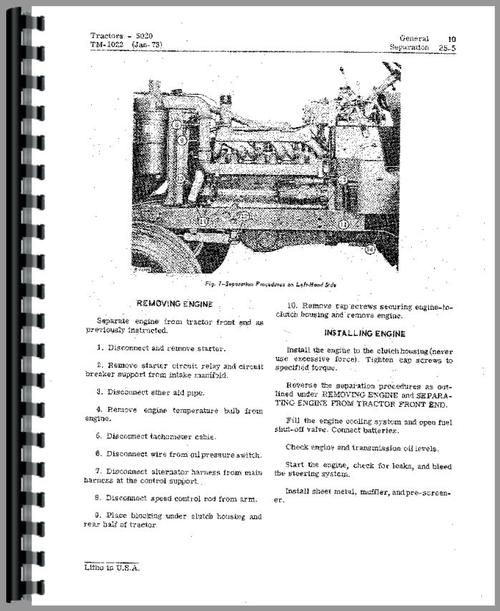 Service Manual for John Deere 5020 Tractor Sample Page From Manual