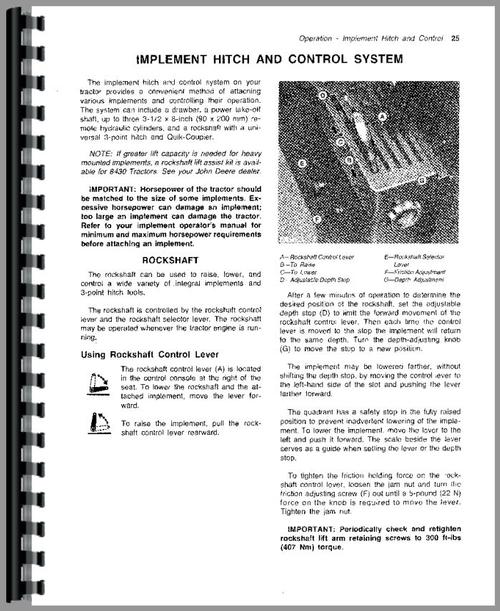 Operators Manual for John Deere 8430 Tractor Sample Page From Manual