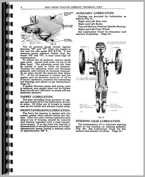 Operators Manual for John Deere A Tractor Sample Page From Manual