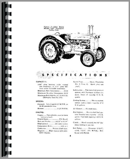 Operators Manual for John Deere AO Tractor Sample Page From Manual
