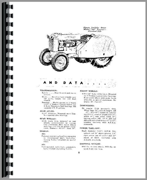 Operators Manual for John Deere AR Tractor Sample Page From Manual