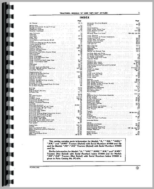 Parts Manual for John Deere AR Tractor Sample Page From Manual