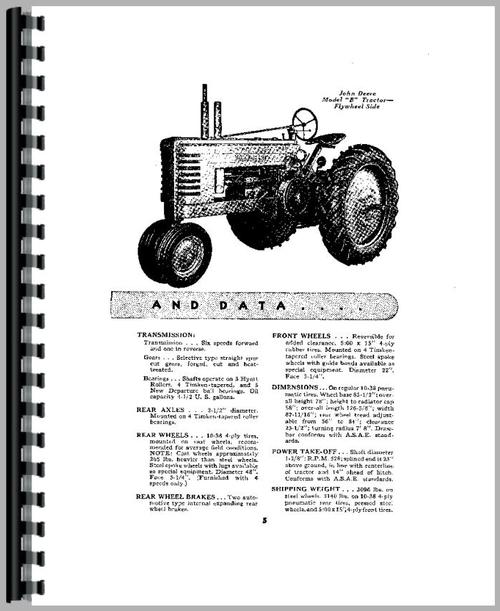Operators Manual for John Deere B Tractor Sample Page From Manual