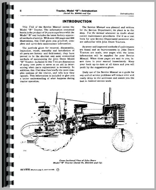 Service Manual for John Deere B Tractor Sample Page From Manual