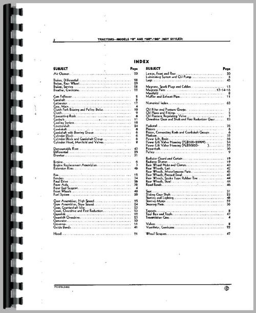 Parts Manual for John Deere BO Tractor Sample Page From Manual