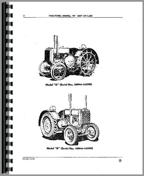Parts Manual for John Deere D Tractor Sample Page From Manual