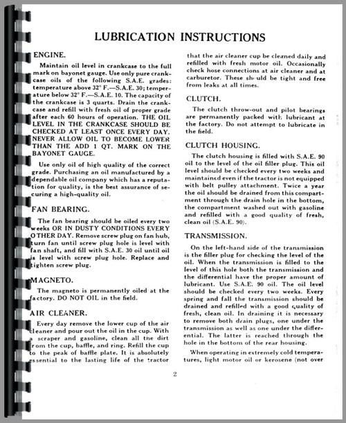 Operators Manual for John Deere L Tractor Sample Page From Manual