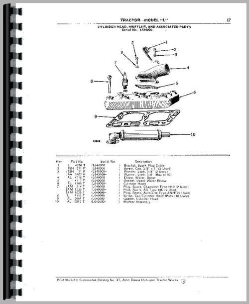 Parts Manual for John Deere L Tractor Sample Page From Manual