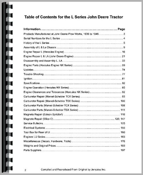 Service Manual for John Deere L Tractor Sample Page From Manual