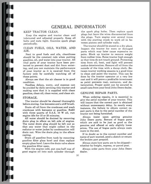 Operators Manual for John Deere LA Tractor Sample Page From Manual