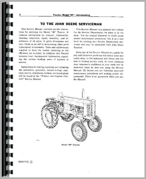 Service Manual for John Deere M Tractor Sample Page From Manual