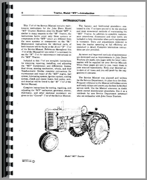 Service Manual for John Deere MT Tractor Sample Page From Manual