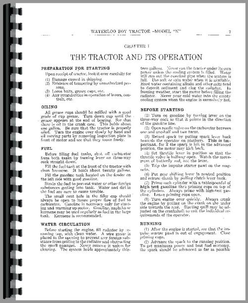 Service Manual for John Deere Waterloo Boy N Tractor Sample Page From Manual