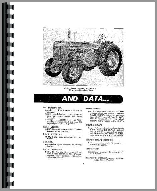 Operators Manual for John Deere R Tractor Sample Page From Manual