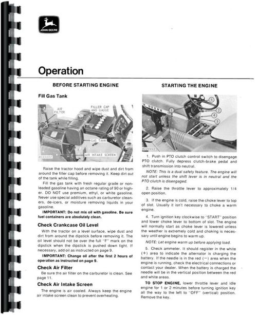 Operators Manual for John Deere 112 Lawn & Garden Tractor Sample Page From Manual