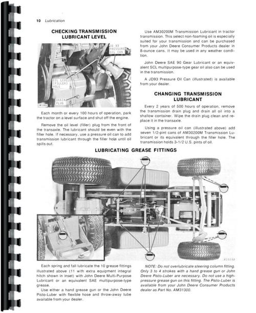 Operators Manual for John Deere 112 Lawn & Garden Tractor Sample Page From Manual