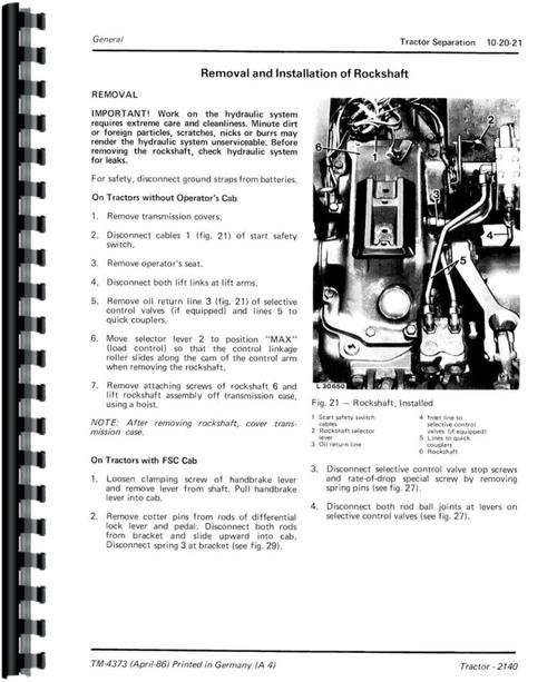 Service Manual for John Deere 2140 Tractor Sample Page From Manual