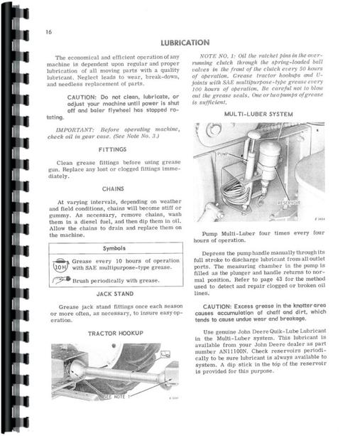 Operators Manual for John Deere 224 Baler Sample Page From Manual