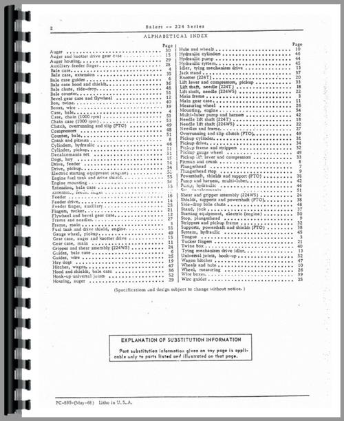 Parts Manual for John Deere 224 Baler Sample Page From Manual
