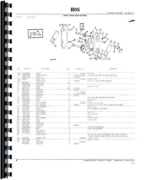 Parts Manual for John Deere 30 Rotary Tiller Sample Page From Manual