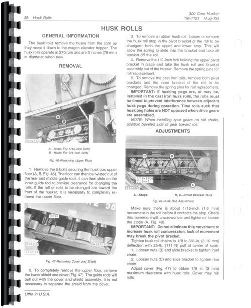 Service Manual for John Deere 300 Corn Husker Sample Page From Manual