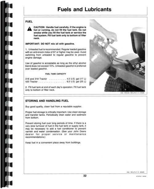 Operators Manual for John Deere 316 Lawn & Garden Tractor Sample Page From Manual