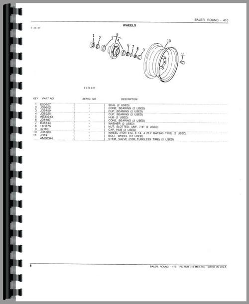 Parts Manual for John Deere 410 Round Baler Sample Page From Manual