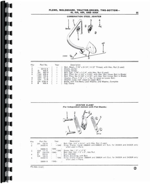 Parts Manual for John Deere 44 Plow Sample Page From Manual