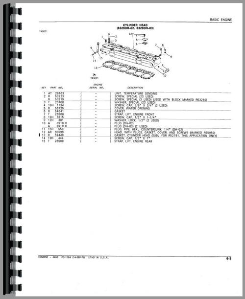 Parts Manual for John Deere 4400 Combine Sample Page From Manual