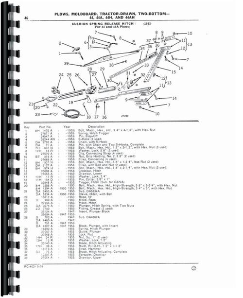 Parts Manual for John Deere 44AH Plow Sample Page From Manual