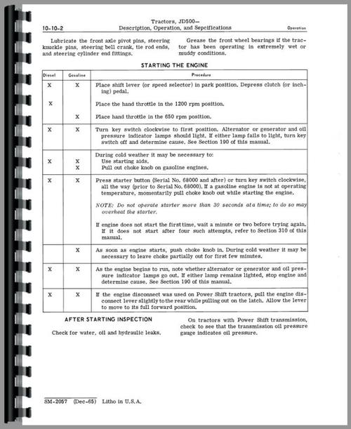 Service Manual for John Deere 500 Industrial Tractor Sample Page From Manual