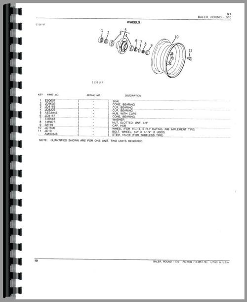 Parts Manual for John Deere 510 Baler Sample Page From Manual