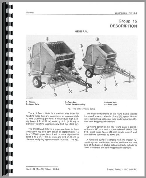 Service Manual for John Deere 510 Round Baler Sample Page From Manual