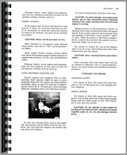 Operators Manual for John Deere 55 Combine Sample Page From Manual