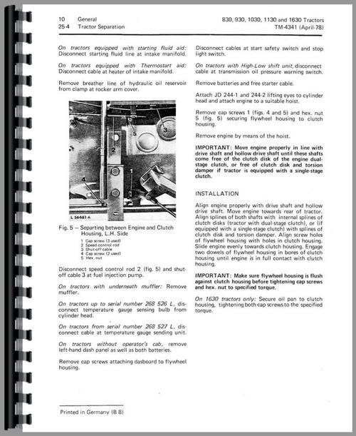 Service Manual for John Deere 1030 Tractor Sample Page From Manual