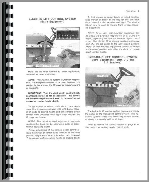 Operators Manual for John Deere 212 Lawn & Garden Tractor Sample Page From Manual